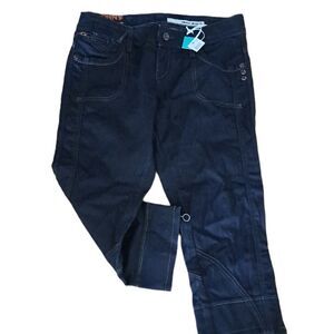 DKNY Women's Coated Dirty Blue Denim Capri Jeans Multi Seams Zipper Calf Sz 11